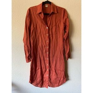 Rust Button-Up 100% Linen Shirt Dress